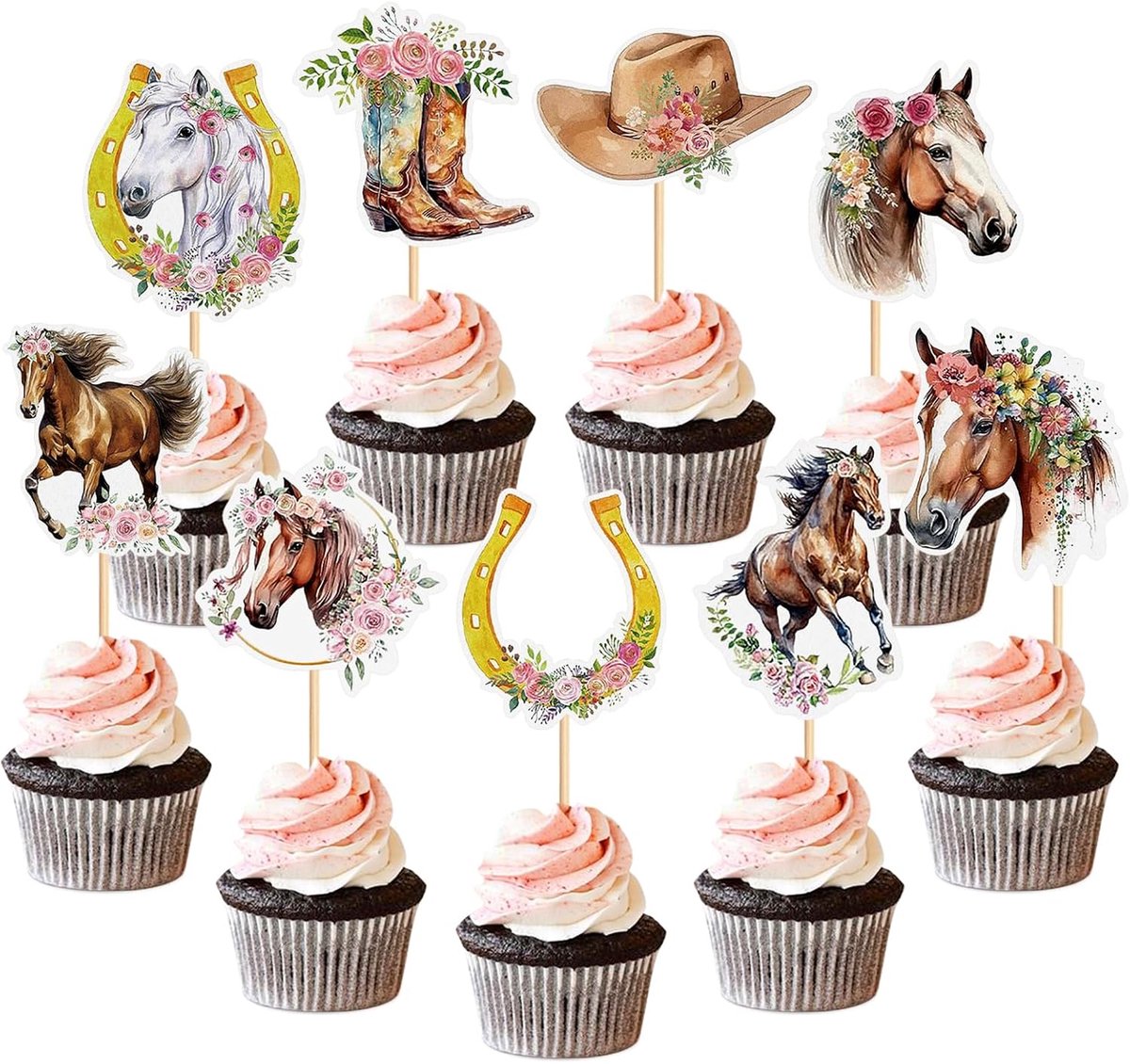 Paard taartdecoratie 9 stuks - paardenrace thema - kwaliteitsmateriaal - perfect voor kinderverjaardag - ShopVlot