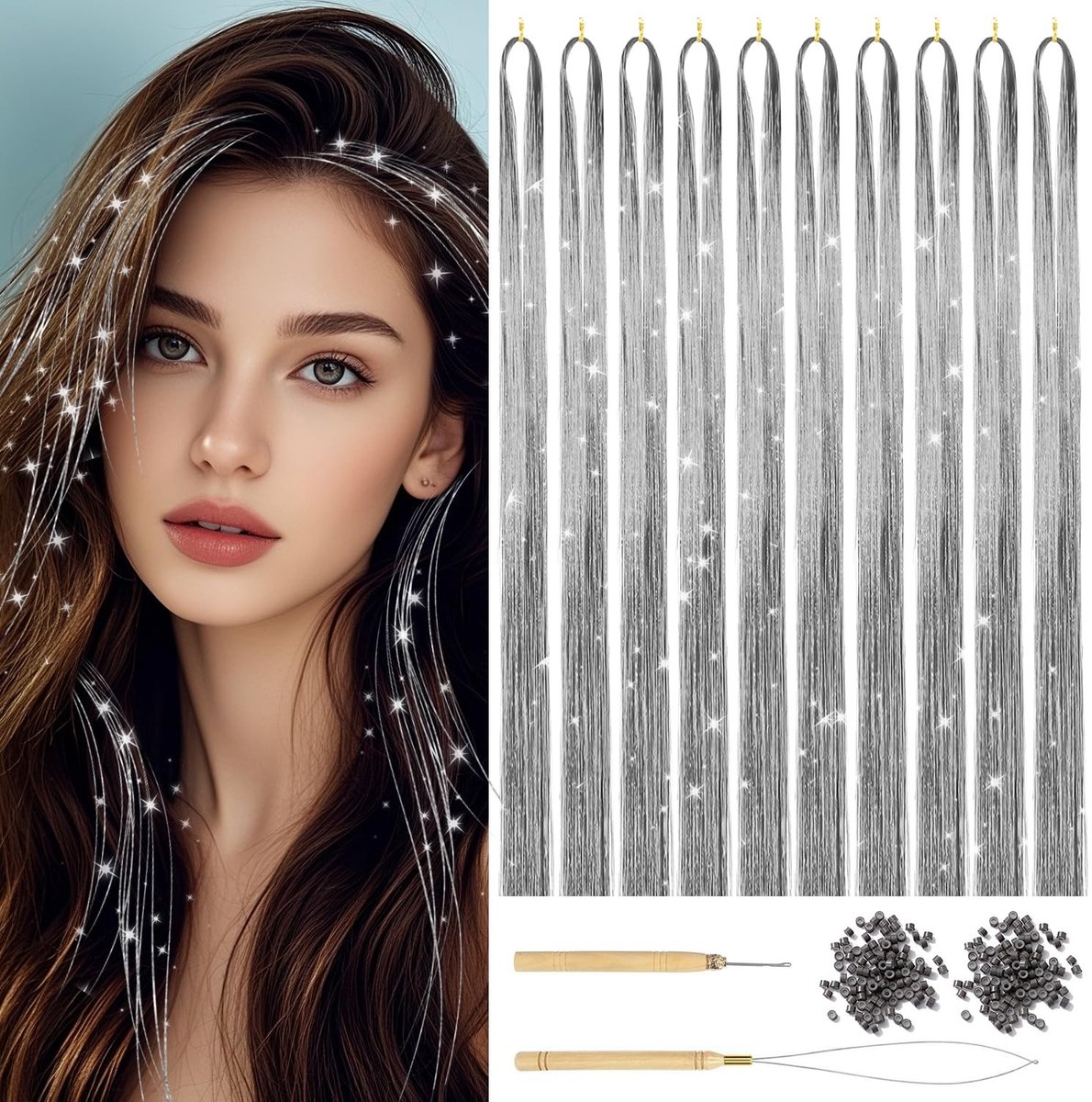 Solidchoice - Glitter Haar Tinsel Kit met 1800 Strengen