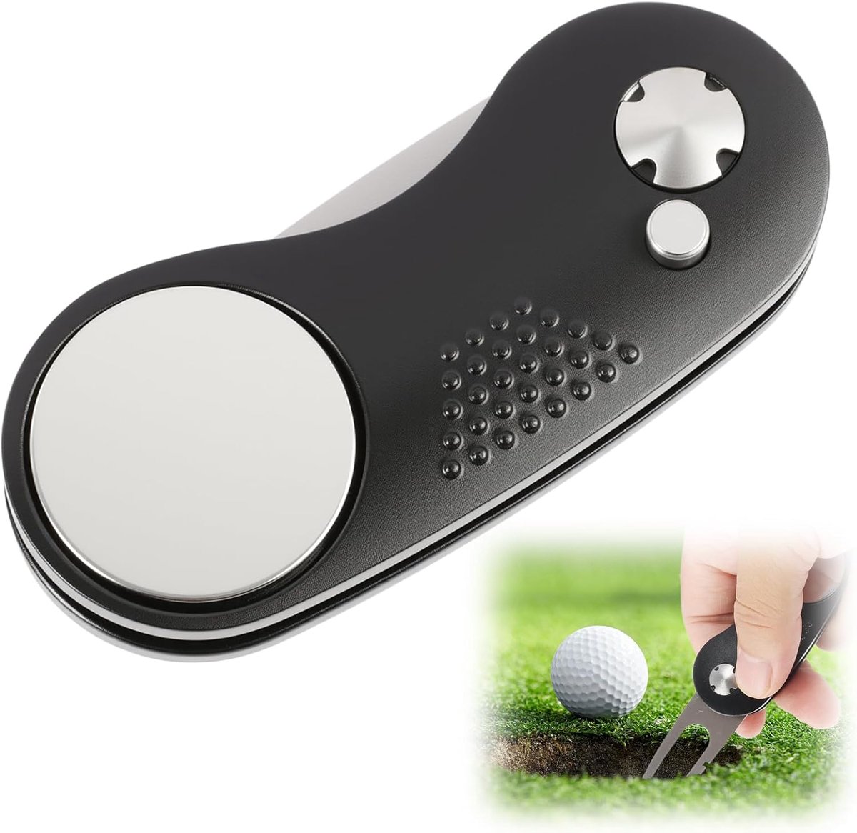 Pitchfork golf inklapbaar - staal en aluminium - met balmarker - handig voor pitchmarks op de green - ShopVlot