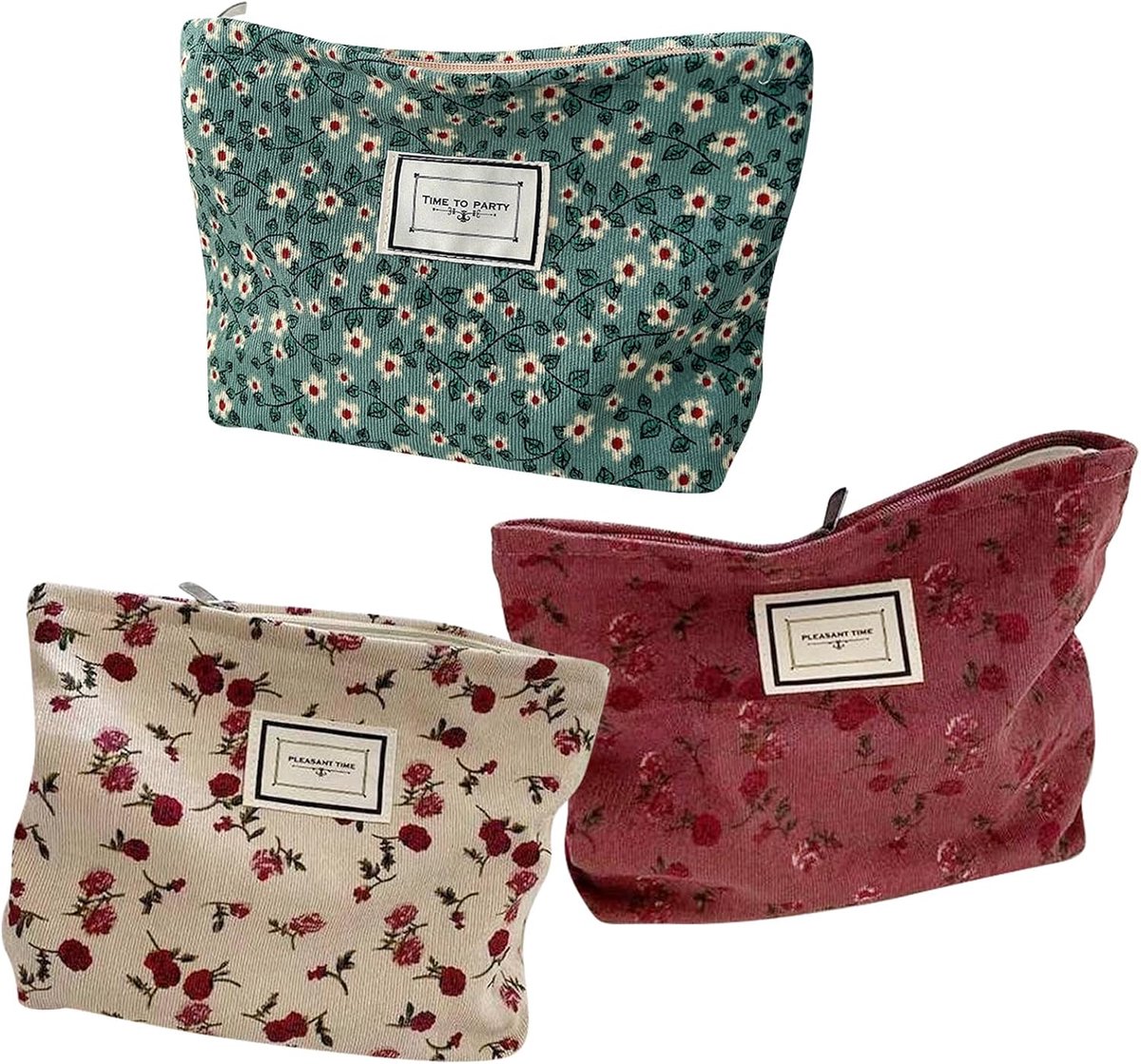 Toilettas dames 3 stuks - 26x20 cm - corduroy - elegant design - ideaal voor make-up - ShopVlot