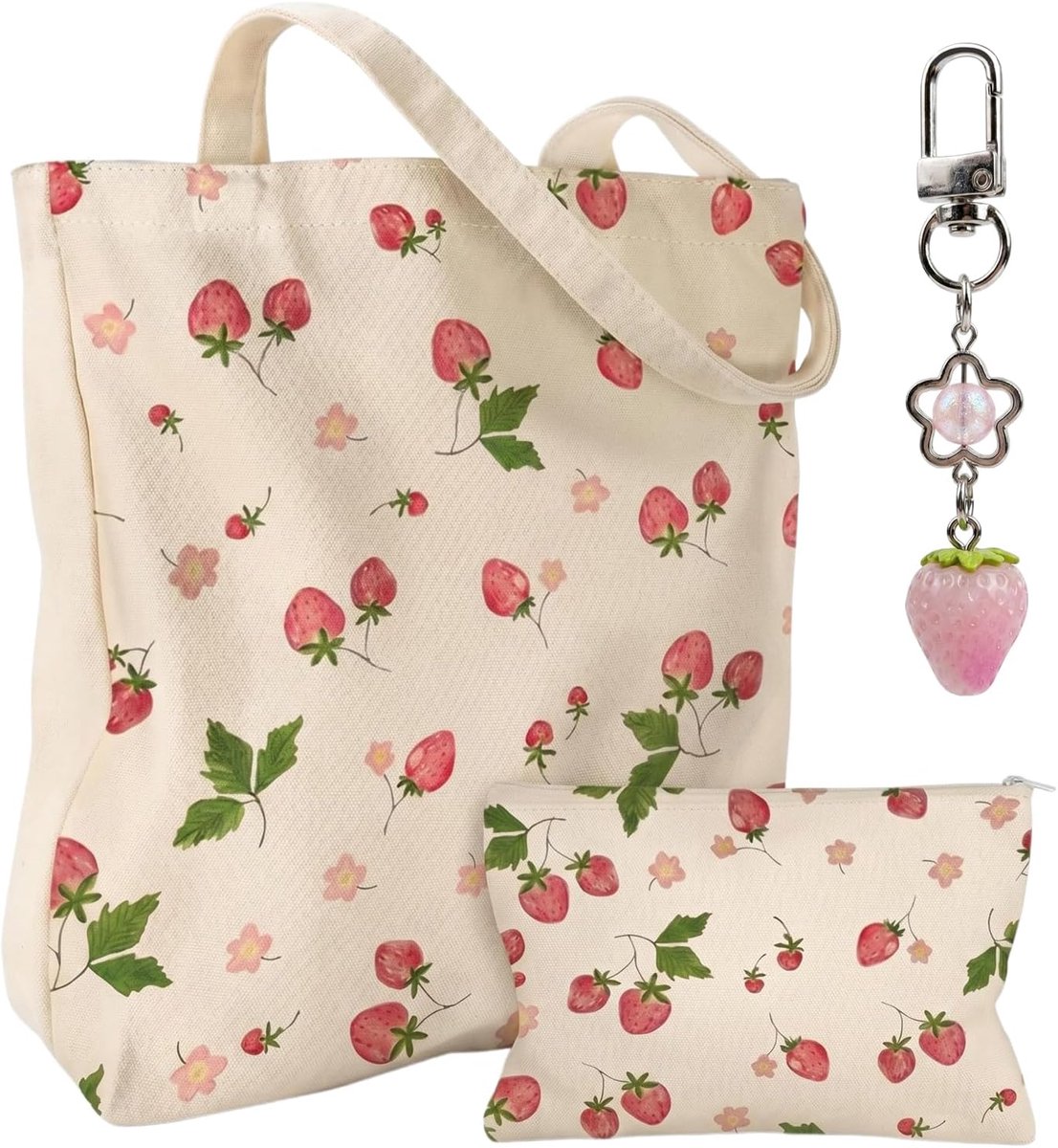 Draagtas met aardbeienpatroon - grote schoudertas - make-uptas - ideaal voor werk en school - ShopVlot