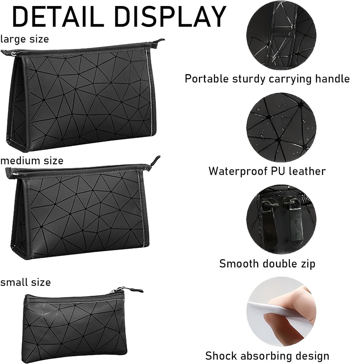 Make-up tas 3 delig - Zwart PU materiaal - Grote capaciteit - Ideaal voor reizen - ShopVlot