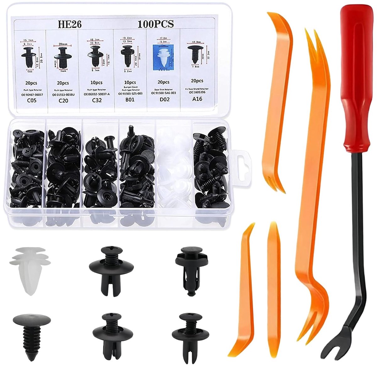 Autodeurbekleding clips 105 stuks - Kunststof bevestigingsclips - Diverse maten - ShopVlot