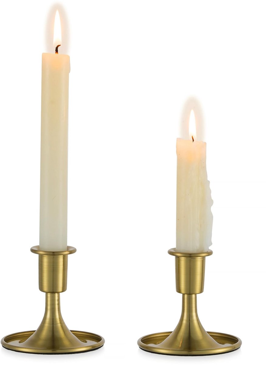 Solidchoice - Set van 2 Gouden Kaarsenhouders van Messing voor Decoratie