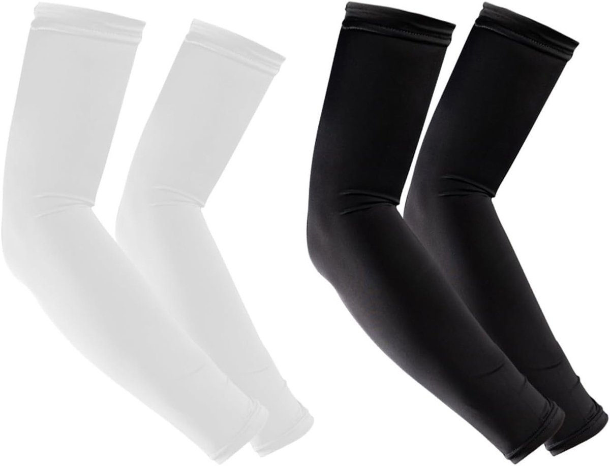 Dubbele Arm Sleeves voor Vrouwen - Compressie Mouwen voor Zonbescherming, UV-Bescherming en Sportactiviteiten zoals Fietsen, Hardlopen en Basketbal (Zwart + Wit)
