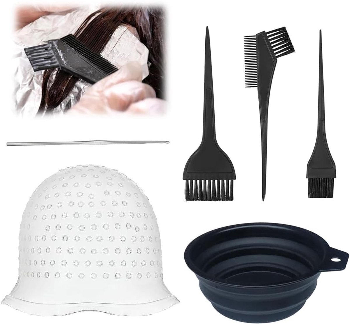 Complete Haarverf Set met 6 Stukken, Silicone Applicators, Kleurverf en Haarverf Accessoires voor Thuisgebruik