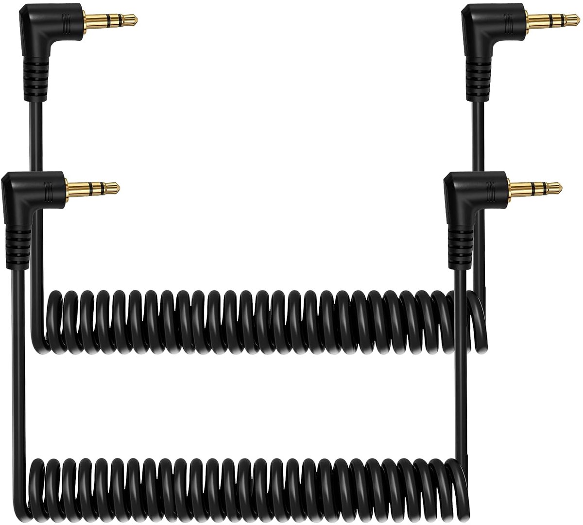 3.5mm Audio Cable, Pack of 2, 30cm Mini Spiral Headphone Cable, 90° Curved, 3.5mm TRS Plug, Plug-to-Plug, Stereo - ShopVlot