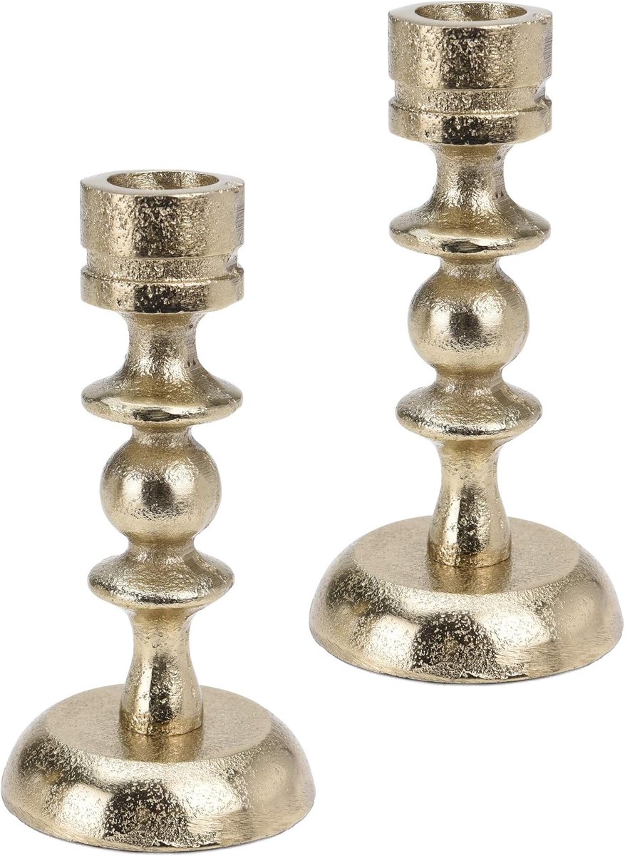Metal candlestick in set candlestick candle holder, height 12.5 cm color gold in antique look (set of 2 VAR1) - ShopVlot