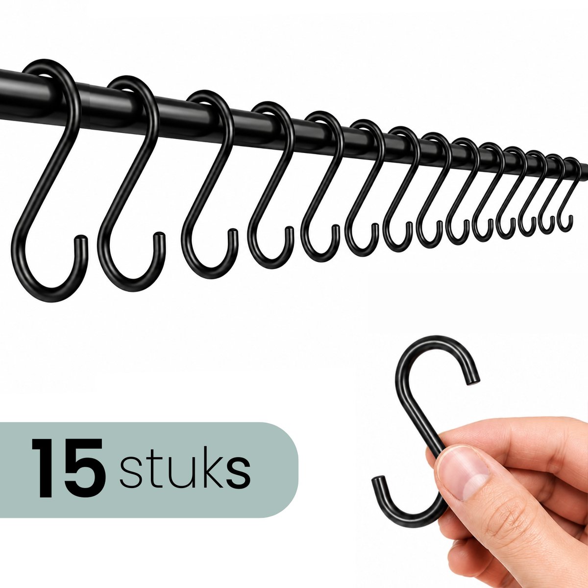 Hoya living - S haken Zwart - 15 stuks - 6cm (klein) - ophanghaken - kapstokhaken - S haakjes