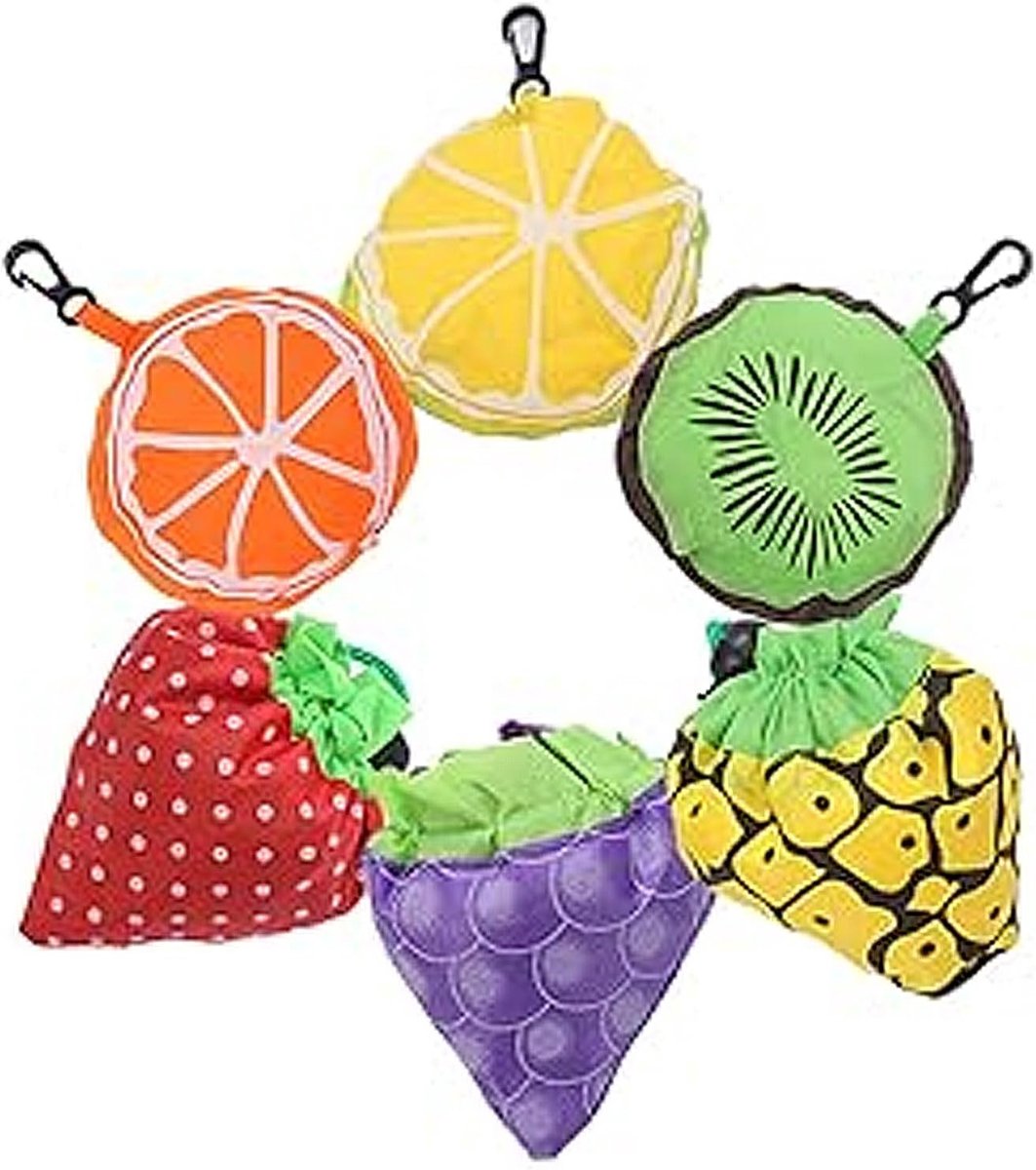 Pack of 6 Foldable Shopping Bags, Reusable Shopping Bag, Fruit Storage Bag, Large Capacity, Fruit Shape for Grocery - ShopVlot