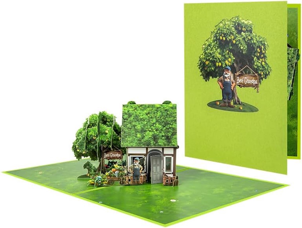 Pop up Greeting Cards for Grandfathers, 3D Green Cabin with Grandpa, Thank You Card, World's Best Grandpa Card for - ShopVlot