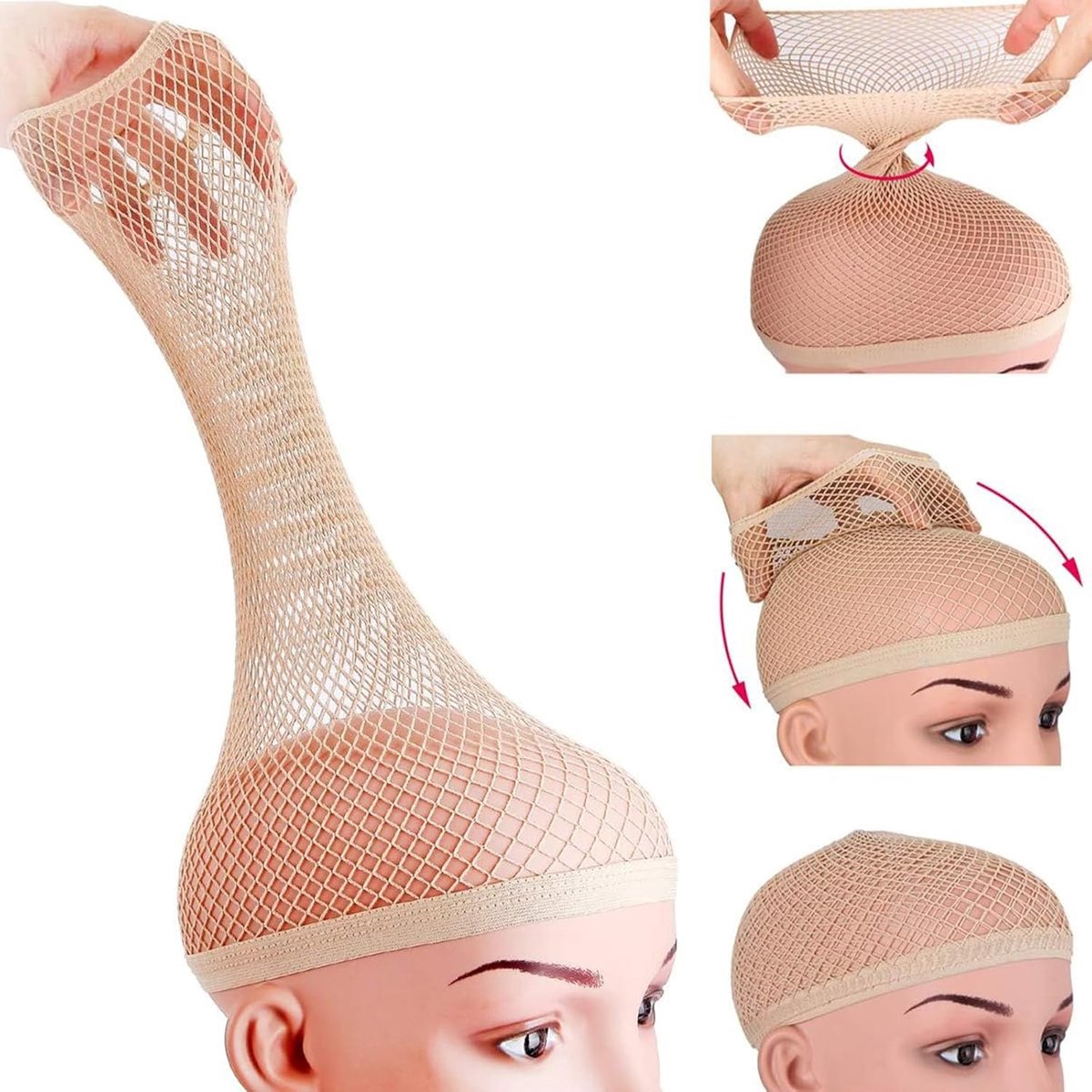 4 Stuks Pruikennetje Zonder Gevlochten Haar, Gaas Pruikenkap, Elastisch Ademend Pruikenkapjes, Nylon Pruikennetje - ShopVlot