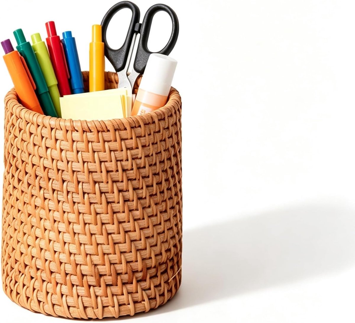 Rattan Pencil Holder, Handmade Boho Desk Organiser, Pen Holder, Braided Makeup Brush Holder for Office and Home, Desk - ShopVlot