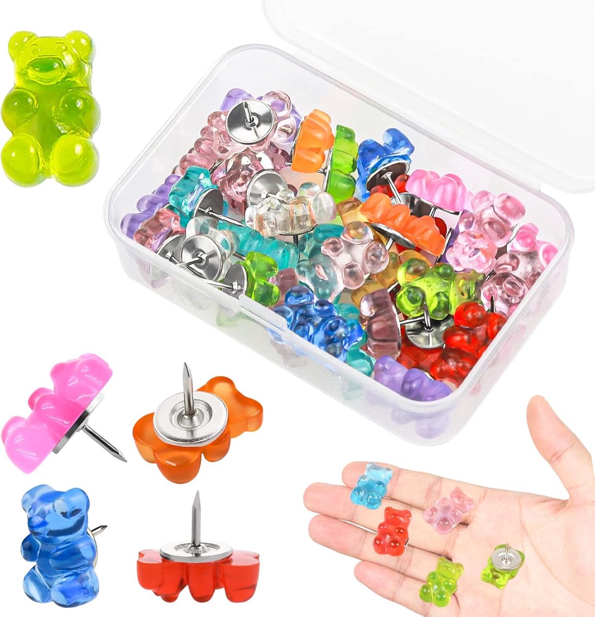 40 Pcs Push Pins Small Bear Thumbtacks with 8.5 x 2.5 cm Box for Schools, Homes, Offices DIY, Cork Board, Pin Board - ShopVlot