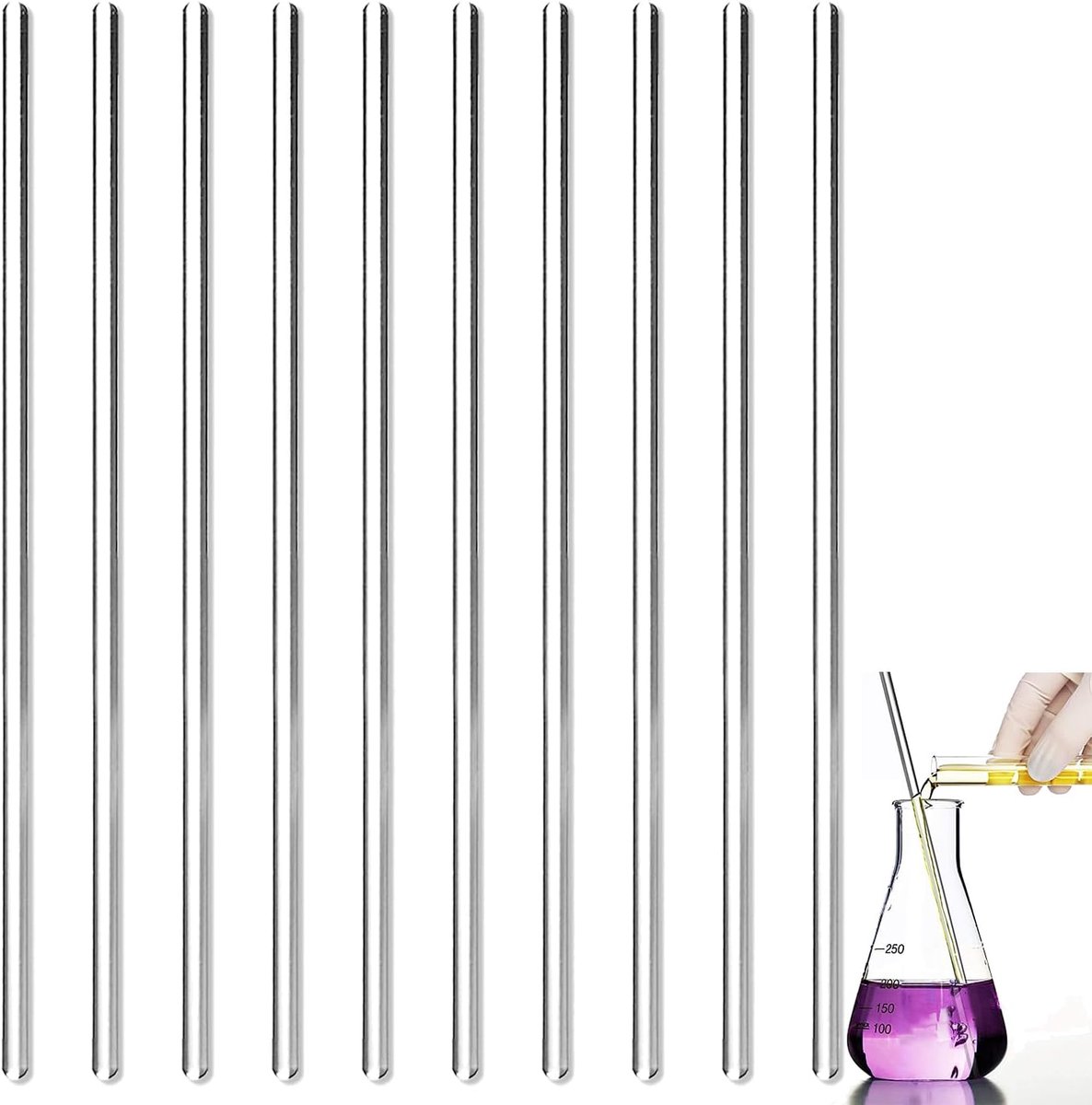 Pack of 10 Glass Stirrer Rods (20 cm) Stirrer Rods Solid Stirrer Rods for Scientific Chemistry Laboratory Drinks - ShopVlot