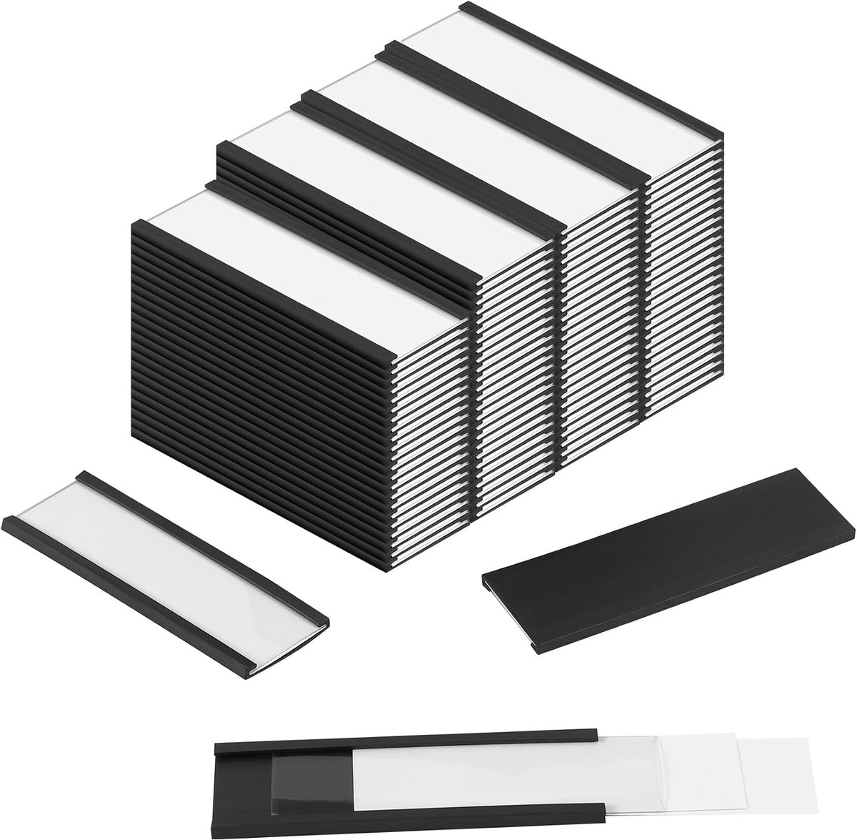 Magnetic Label Holders, Pack of 100, 76 x 25 mm, Magnetic Labels for Writing on Magnetic Labels with 200 Paper Cards - ShopVlot