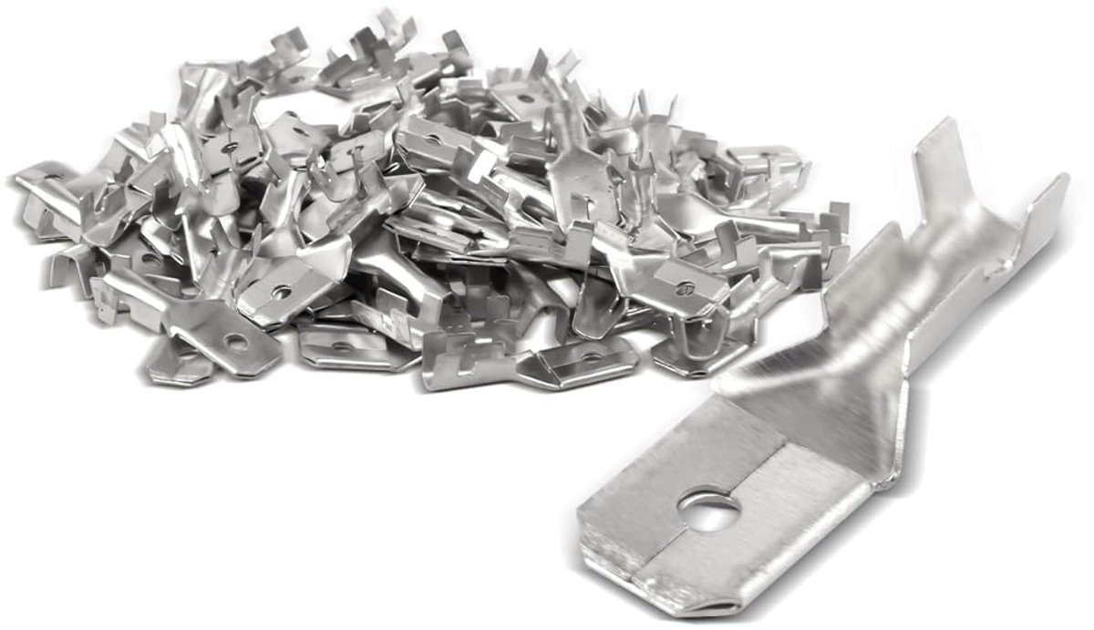 Pack of 100 Non-Insulated Tinned Cable Lugs Connection Width 6.3mm for Cable 1mm² to 1.5mm² Male - ShopVlot