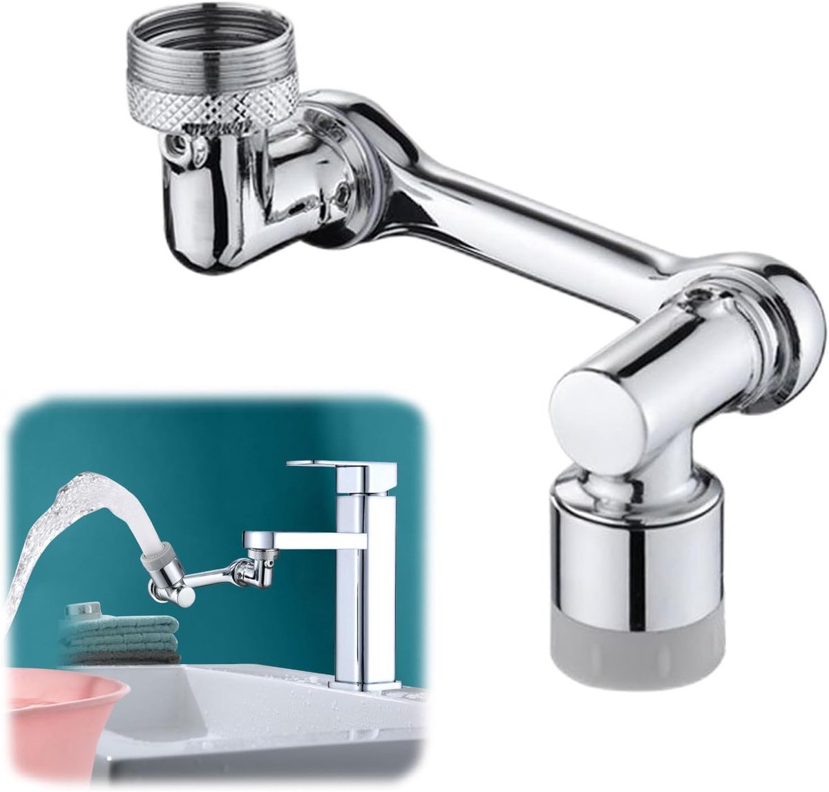 1 x swivel tap extension with 1080° flexible arm, provides 2 water modes, universal thread including adapter, for sink - ShopVlot