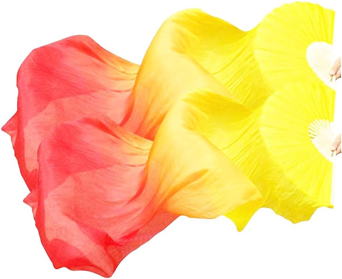 1 Pair Silk Belly Dance Fans, Belly Dance Veil, 180 cm Silk Fan Veil Dance Fans Belly Dance Fan Bamboo Fans Satin - ShopVlot