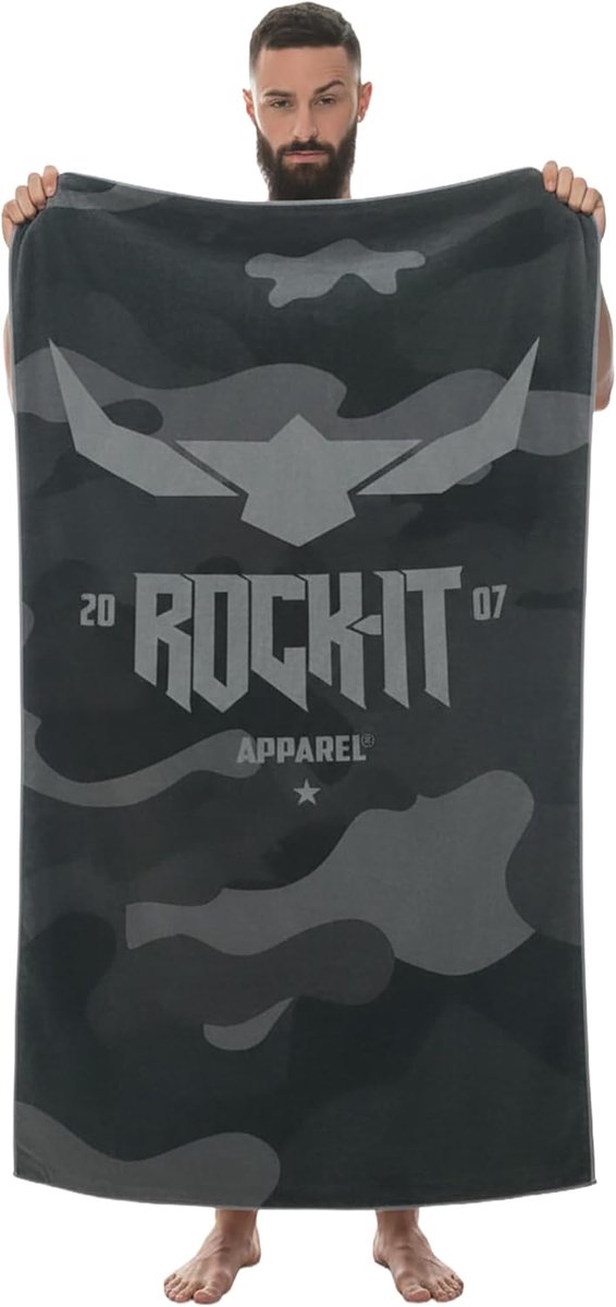 ROCK-IT Apparel Premium Badhanddoek (140x70cm) – 100% Katoen – Strandlaken met Dark-Camo Patroon – Urban Style – - ShopVlot