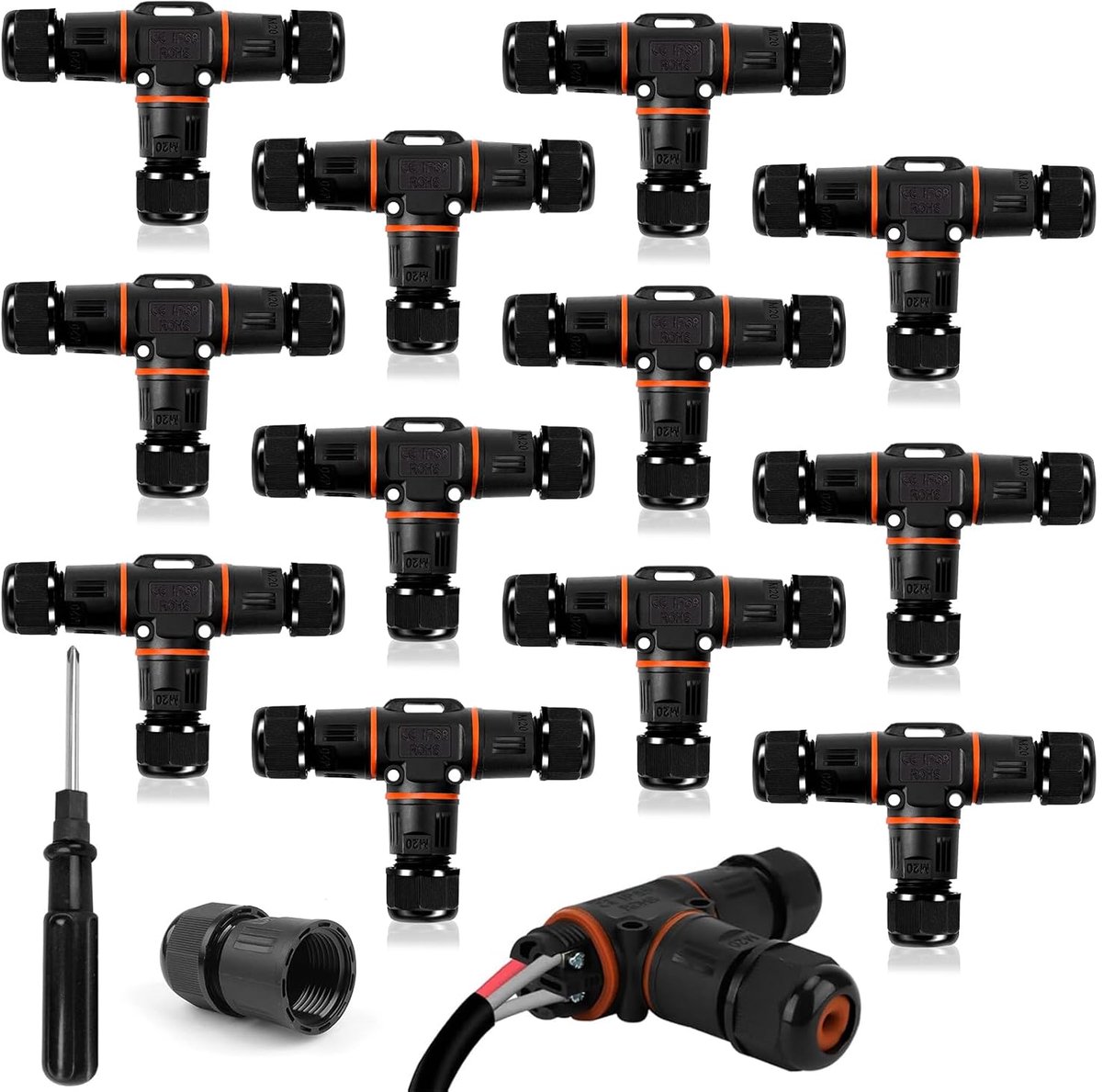 HIMOMO IP68 waterdichte kabelverbinder, 3-weg, 3-polig, voor kabels Ø 3-12 mm, elektrische aansluiting buiten, 12 stuks - ShopVlot