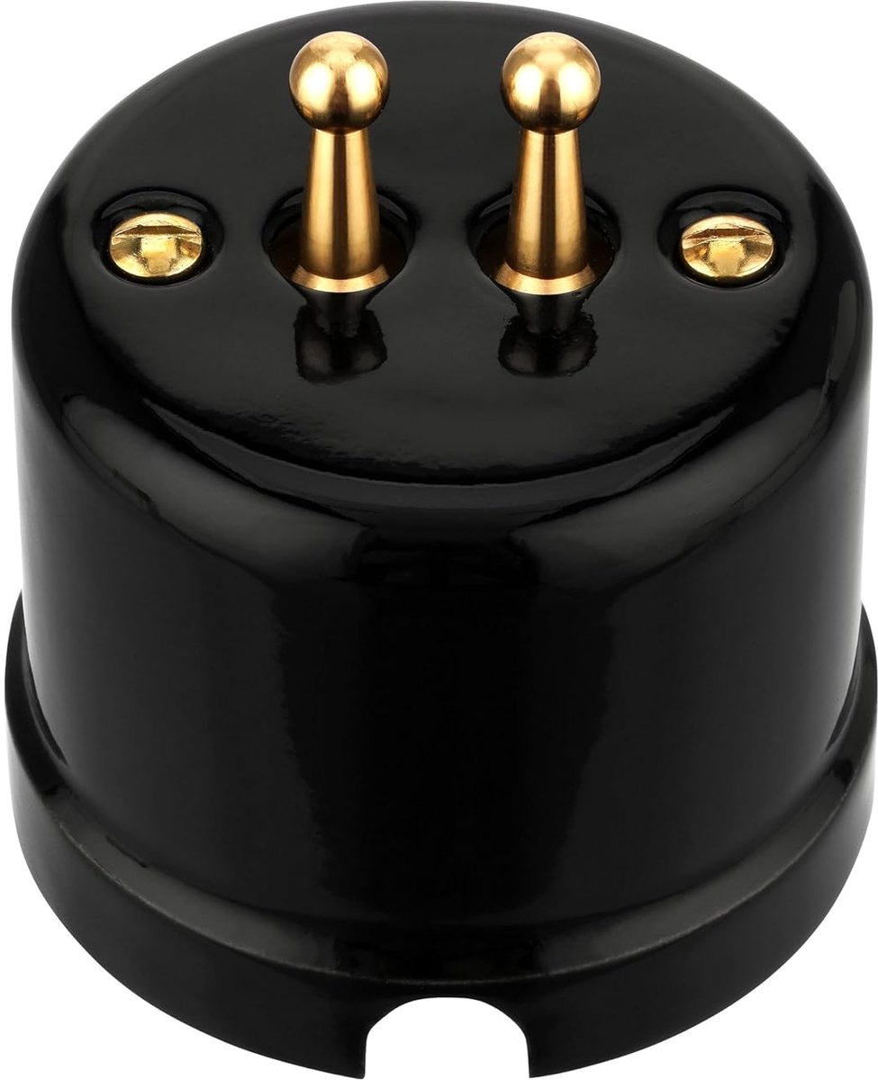Opbouw porselein Retro Toggle Brass dubbele schakelaar, All-in-One, serie QR1 zwart - ShopVlot
