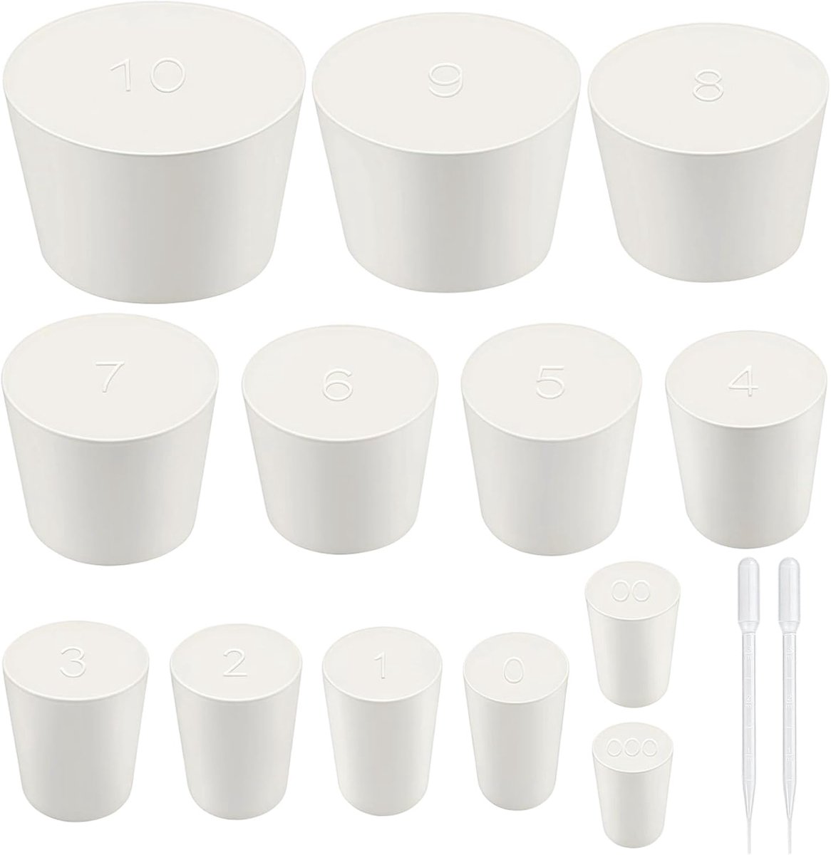 38 Pieces Conical White Solid Rubber Stoppers, Rubber Stoppers in 13 Different Sizes with 2 Transfer Pipettes - ShopVlot