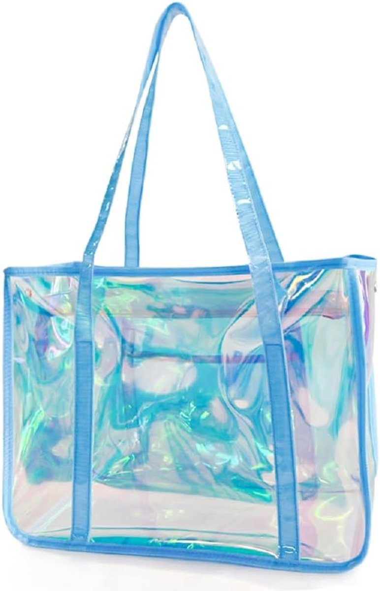 Fashion woman bag super large holographic beach death package TPU material rainbow transparent waterproof shoulder bag - ShopVlot