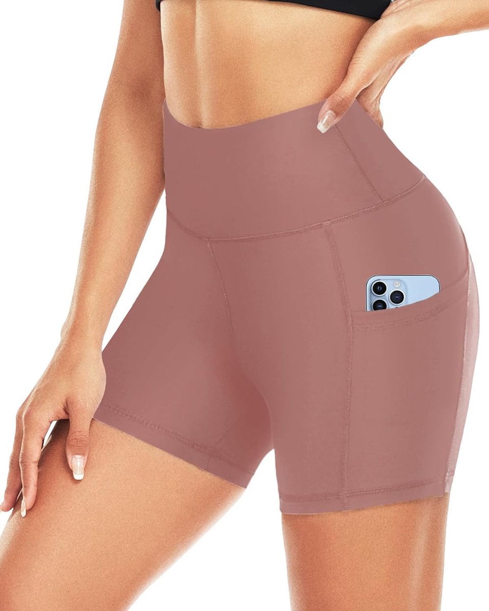 Dames Fietsshorts met Zakken, Hoge Taille, Opaque, Ideaal voor Yoga, Hardlopen en Zomeractiviteiten - Roze XL