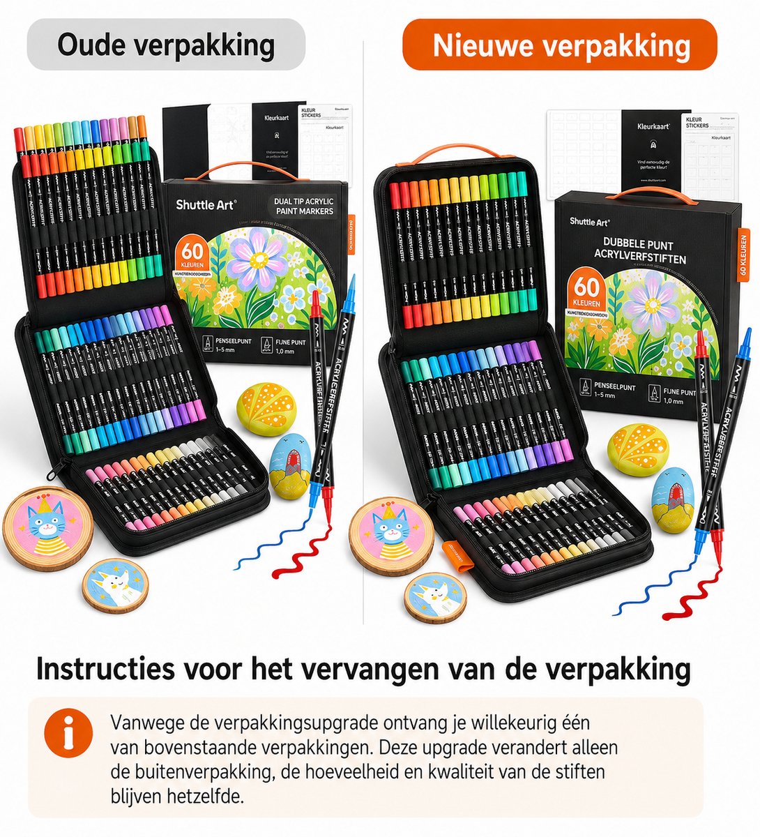 Acrylverfmarkers 60 Kleuren met Dubbele Punt – Acrylverfstiften met Penseelpunt & Fijne Punt – Paint Marker Set voor Canvas, Keramiek, Hout, Glas, Steen, Kunststof, Kalligrafie, Schilderen, DIY & Kaarten
