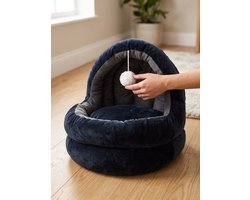 pluche kattenmand iglo-kattenbed & kattenhol zacht kattenhuisje met speeltje 50 x 48 cm blauw
