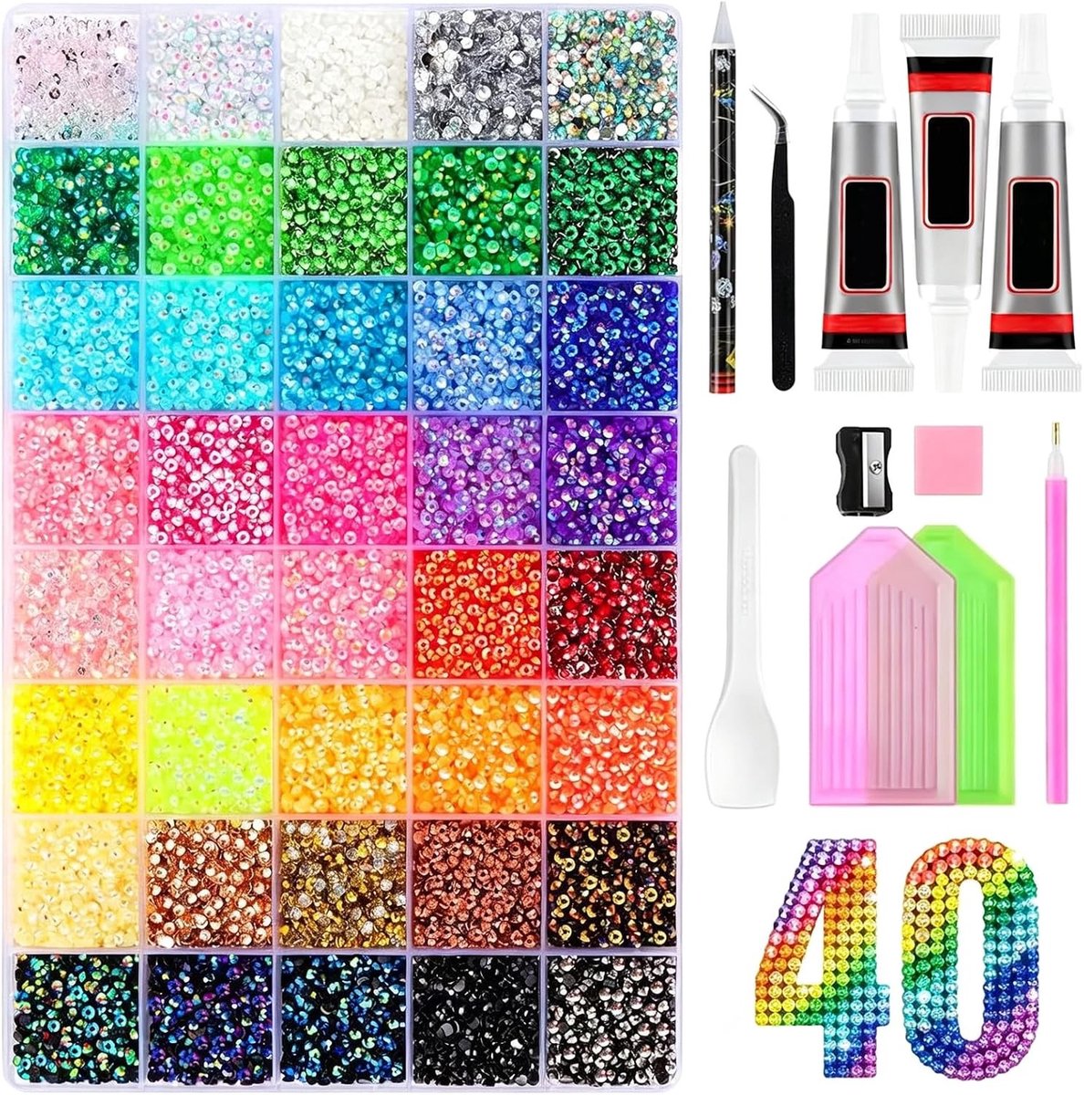 Bedazzle kit - Multicolor - 3 mm - Strass-steentjes met Pincet en Applicator - Voor Creatieve DIY en Nagelkunst
