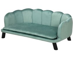 Hondenbank 98,5 × 60,5 × 35,5 cm groen houten frame, hondenbank en hondenbed, zacht en comfortabel kussen, verhoogde bodem, stevig en duurzaam, geschikt voor middelgrote en grote honden tot 25 kg.