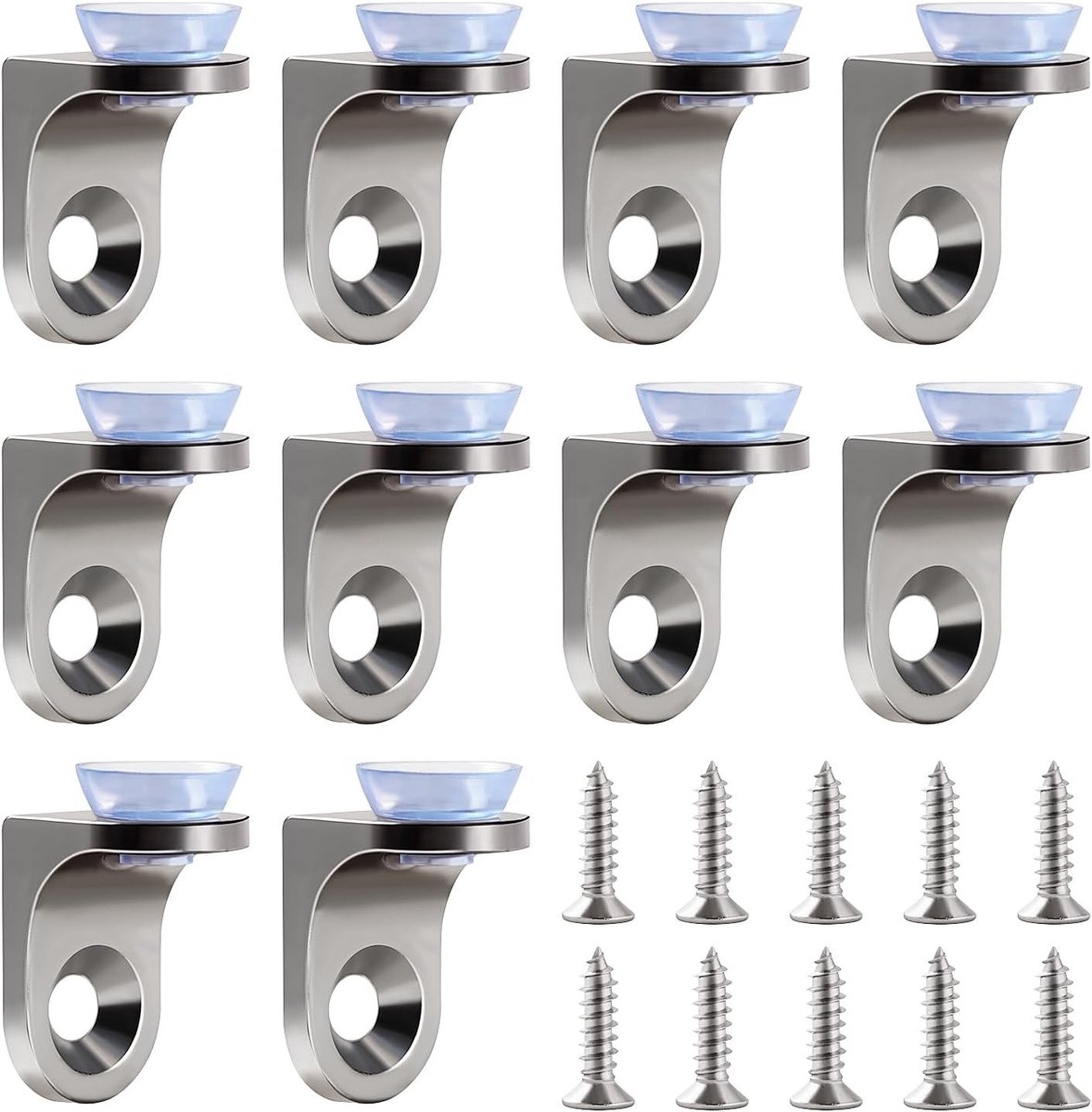 Set van 10 Hoekbeugels van Zinklegering 22x14x16.5mm voor Glazen Planken, Inclusief Zuignap en Schroeven voor Makkelijk Monteren van Meubels en Kasten