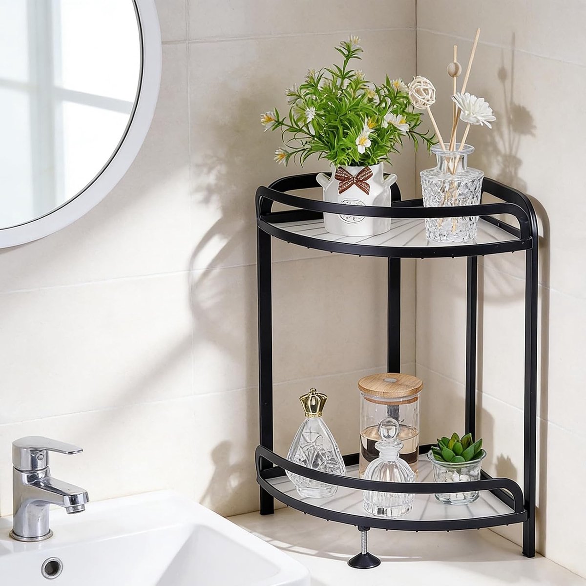 Set van 2 Hoekplanken voor Badkamer, 2-laags Organizer voor Aanrecht, Ideaal voor Opslag in Keuken of Badkamer, 13 x 25 x 34 cm, Stijlvol en Duurzaam Ontwerp