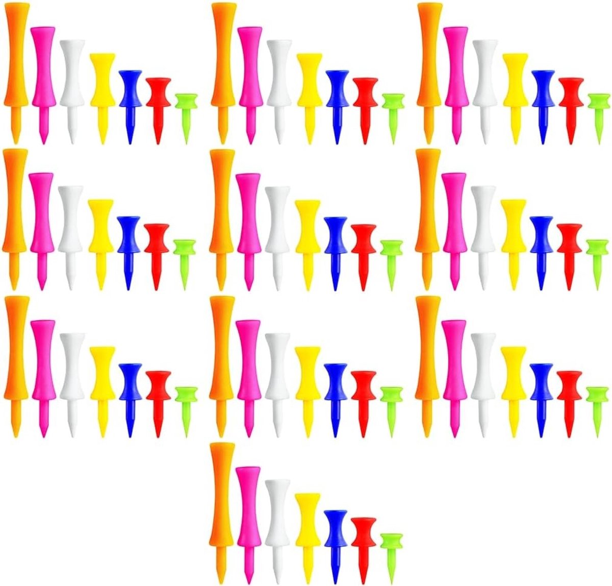 70 Stuks Golf Tees van Plastic, 70 mm, Kleurvol en Stevig, Herbruikbare Golfaccessoires voor Training en Spel