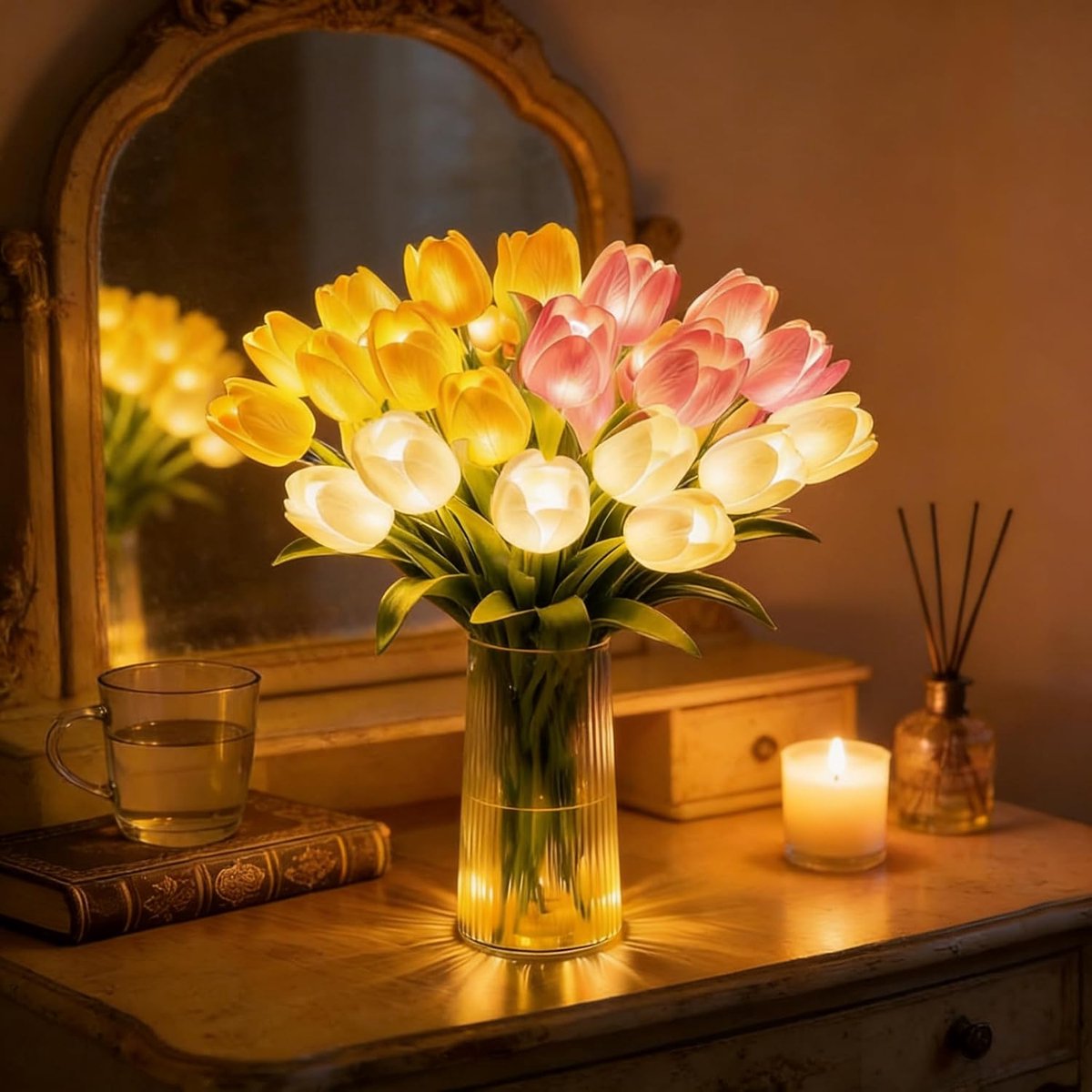 KZQ Romantische Led Tulpenlamp 15 Stuks Fonkelende Bloemen - Sfeerverlichting Voor Slaapkamer Nachtkastje Decoratie En Cadeau Meerkleurig