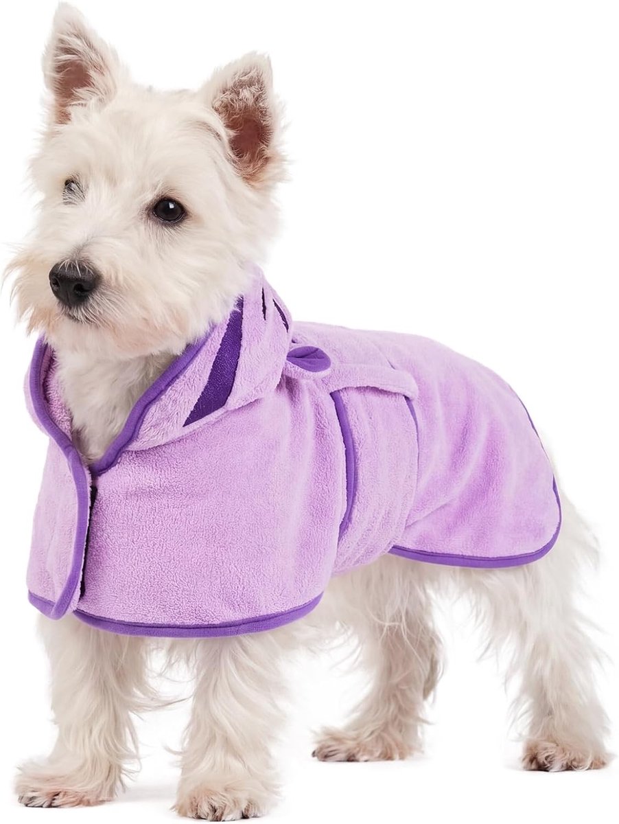 Droogjas voor Honden, Absorberende Badcape voor Kleine Honden, Microvezel Handdoek met Kap en Verstelbare Buiklussen voor Teckels en Yorkshires