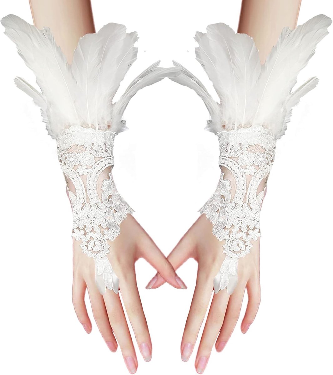 Feestelijke Vederhandschoenen voor Dames, Retro Kanten Fingerless Handschoenen voor Halloween, Gothic Kostuumaccessoires voor Feesten en Bruiloften