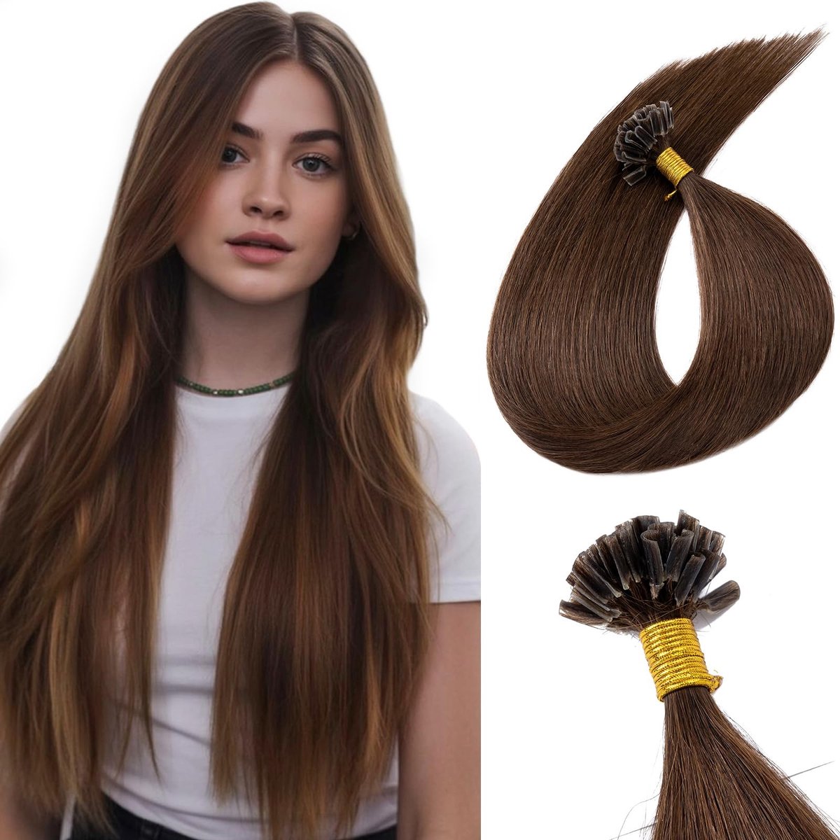 Bondings Real Hair Extensions - 25 Wefts, Keratine, Chocoladebruin, 40 cm