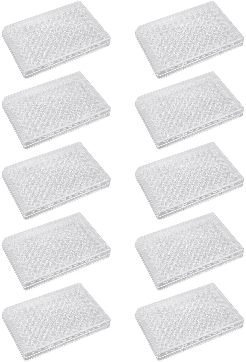 10 Stuks Weefselkweekplaten, 96 Putjes Heldere Polystyreen Cellulaire Groei Platen met Plastic Deksel voor Laboratoriumgebruik en Biologische Experimenten