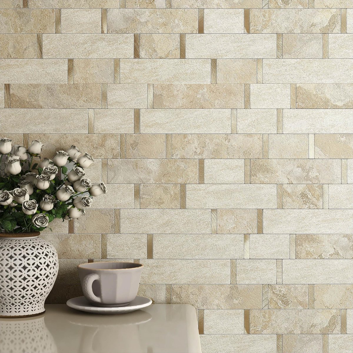 Zelfklevende marmeren mozaïektegels - Beige 10 stuks