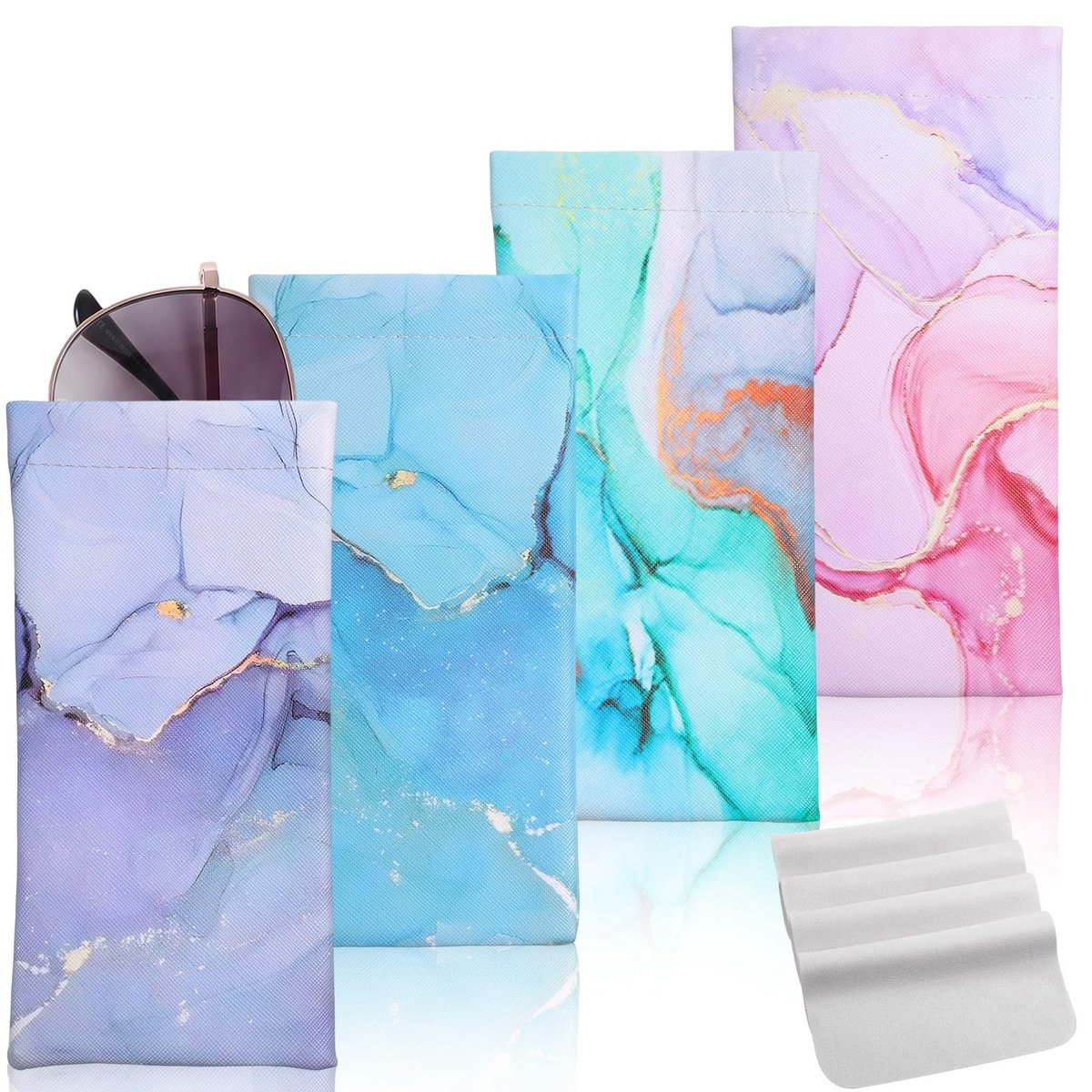 Zachte Brillenkoker Set van 4 - Inclusief Poetsdoek