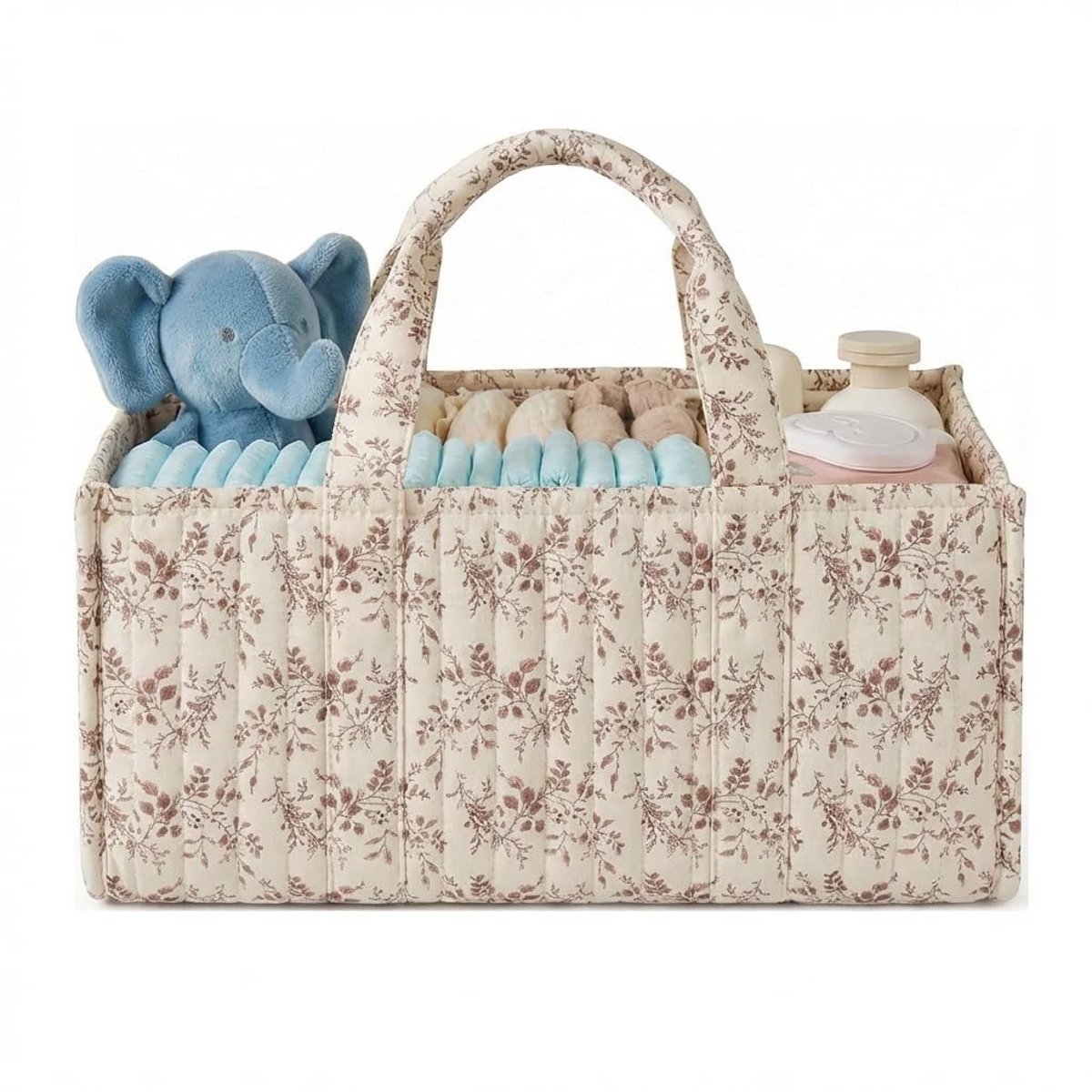 Baby luiertasje - Gevoerd met bloemenprint - Beige