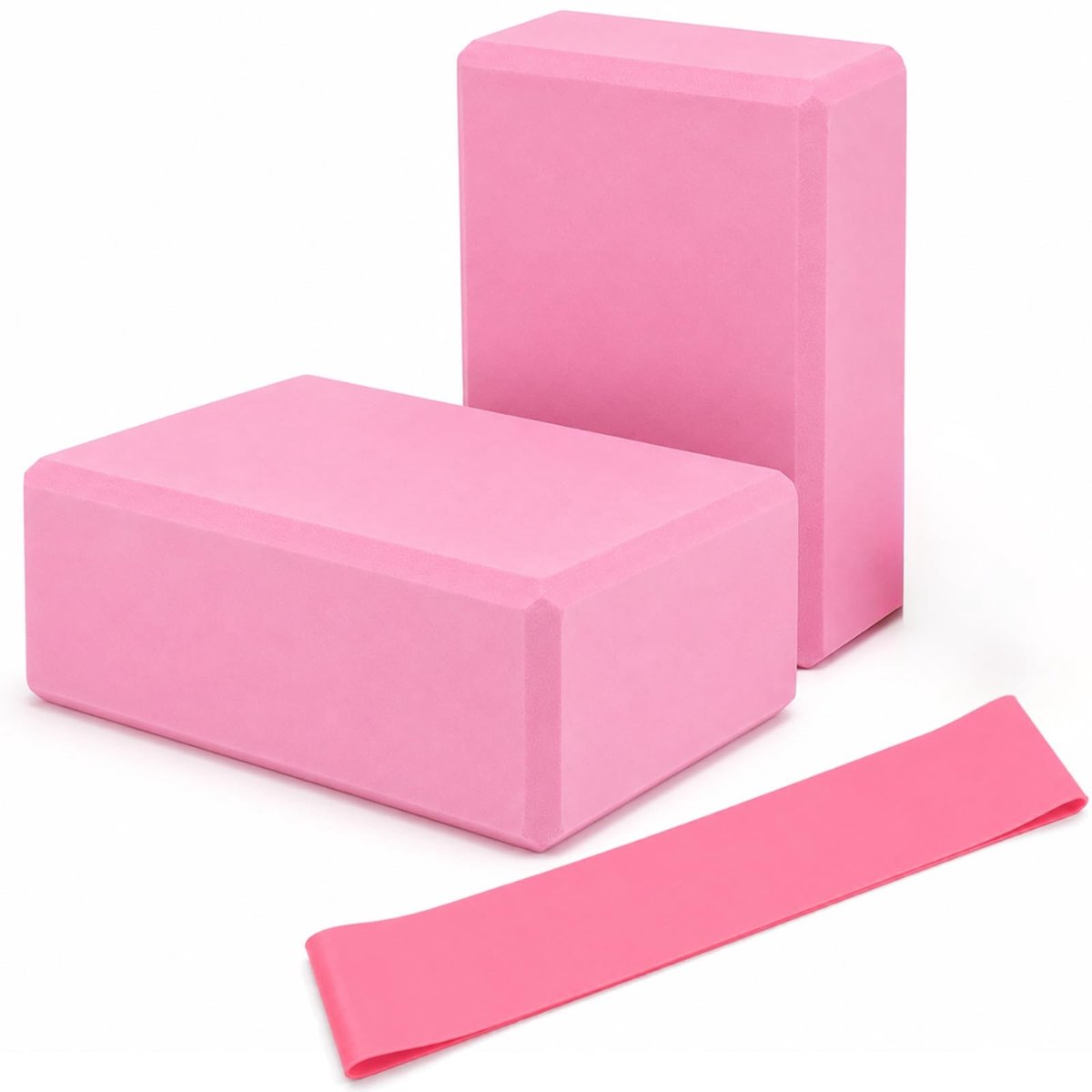 Yoga blokken set van 2 - Schuim met weerstand band - Roze