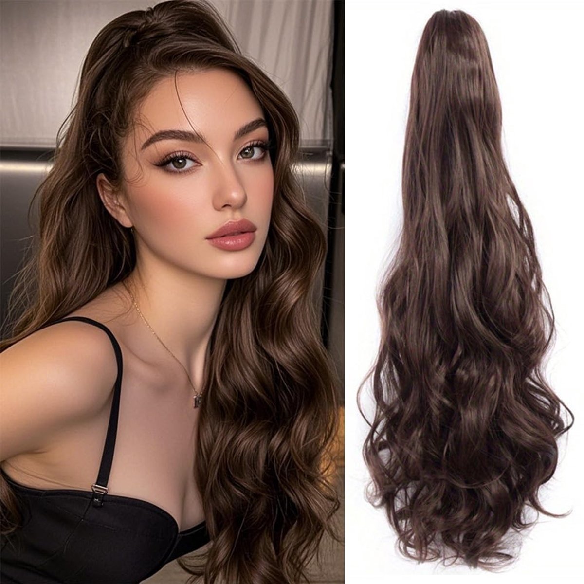 Haarstuk Ponytail Extensions - Echte Vlechten - Donkerbruin