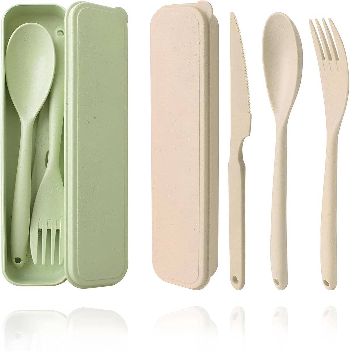 Draagbare Camping Bestekset voor 2 Personen met Etui, Inclusief Plastic Vork, Mes en Lepel, Ideaal voor Scholen, Lunchboxen, Kamperen en Feesten