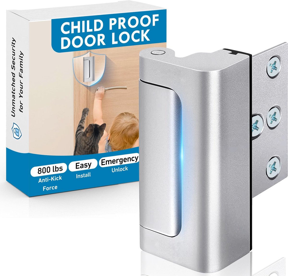 Deurslot ter versterking - Kinderbeveiliging - Aluminium afwerking - Zilver