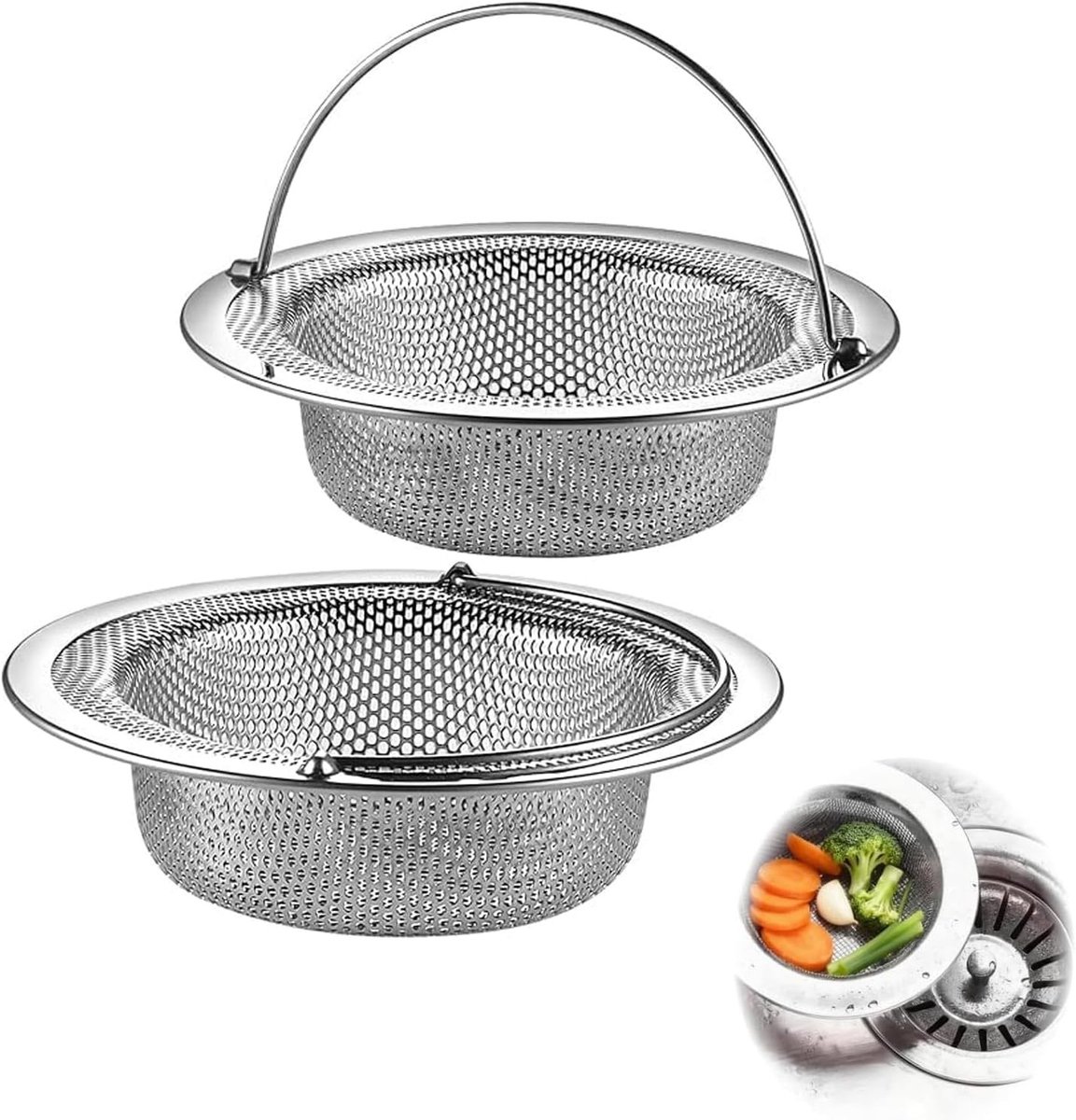 Set van 2 Afvoerzeefjes voor de Keuken en Badkamer, Ideaal voor het Vangen van Haar en Vuil
