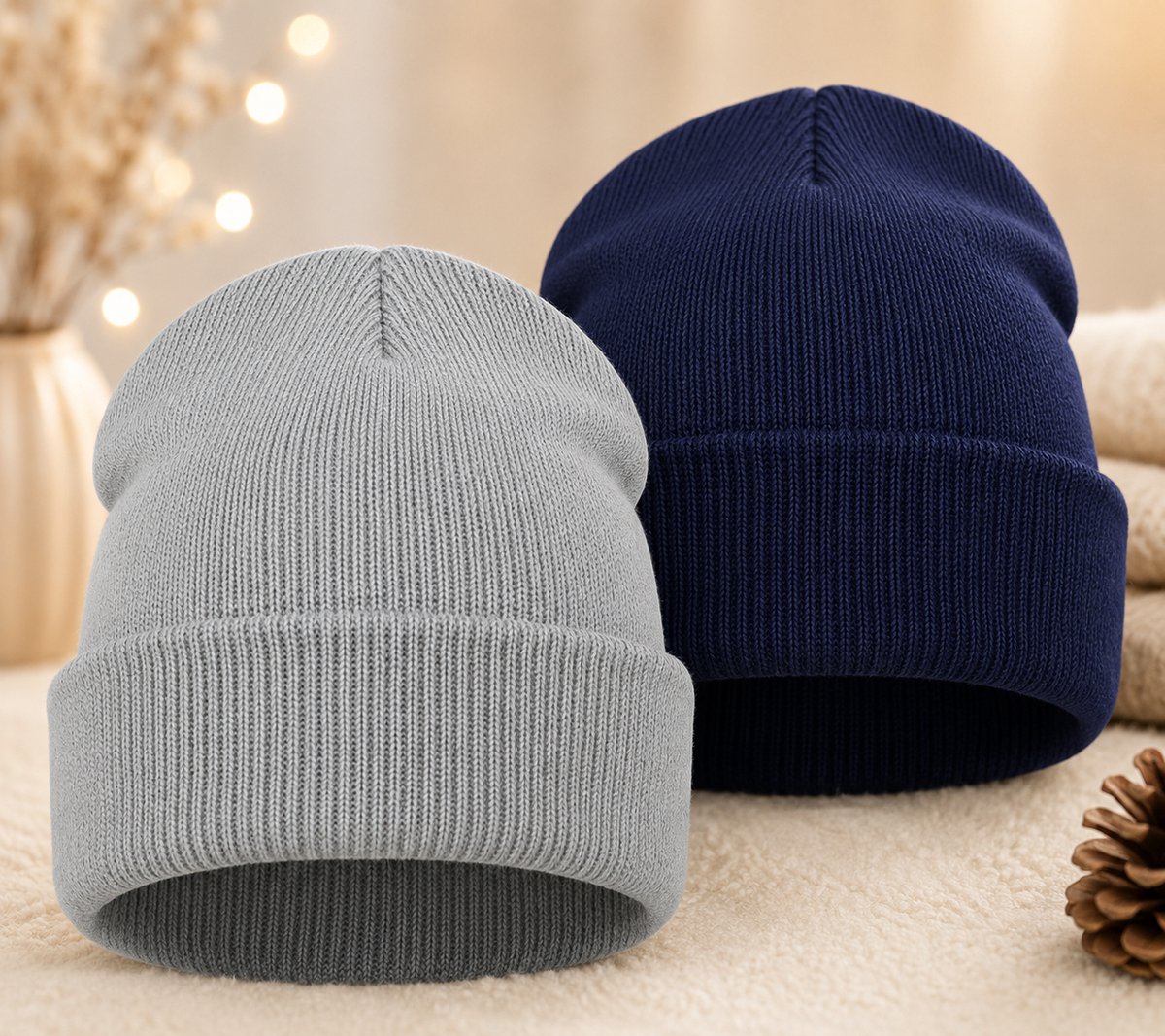 Kinderwintermuts, gebreide beanie voor peuters, dubbelzijdig en rekbaar, effen kleur